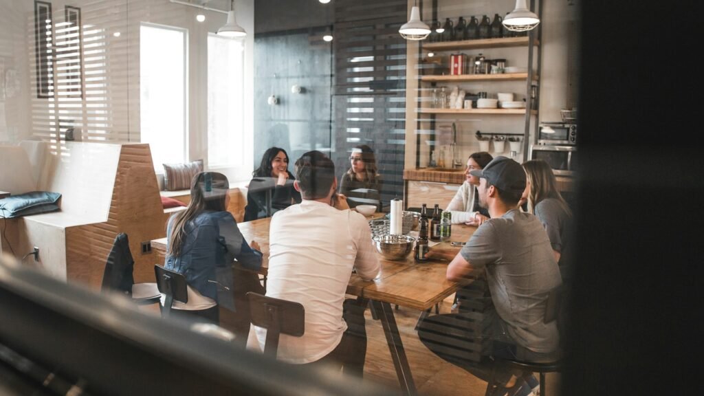 People sitting in an office meeting